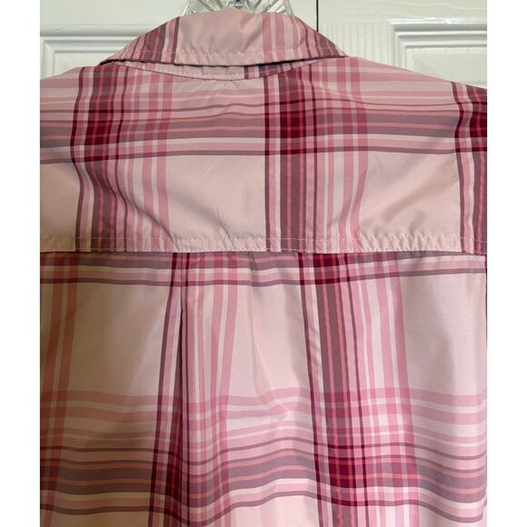 Eddie Bauer Ladies Short Sleeve Adventure Top, Peach Starling Plaid XL - Picture 9 of 16
